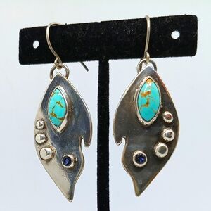 Handmade Sterling Turquoise Iolite Gemstone Earrings .925 Sterling x kalyjwls